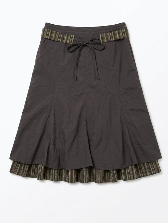 CentreVille Dresses & Skirts - Centre Ville – Brown A-Line Skirt with Contrast Trim & Front Tie Belt | Size 14